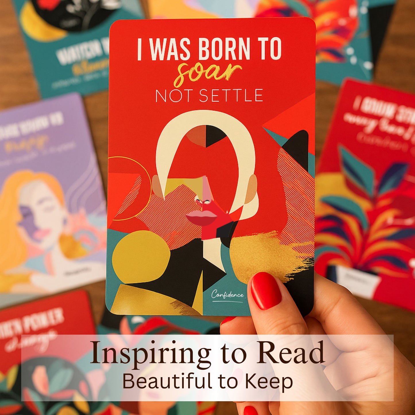 Affirmation Cards for Women – Bold & Beautiful Gift Set with 44 Daily Empowering Quotes + Wooden Stand