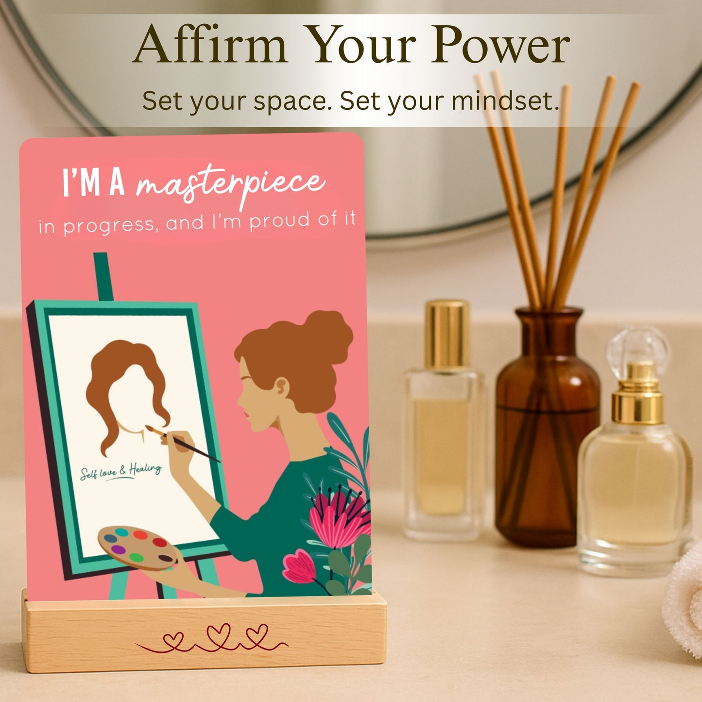 Affirmation Cards for Women – Bold & Beautiful Gift Set with 44 Daily Empowering Quotes + Wooden Stand