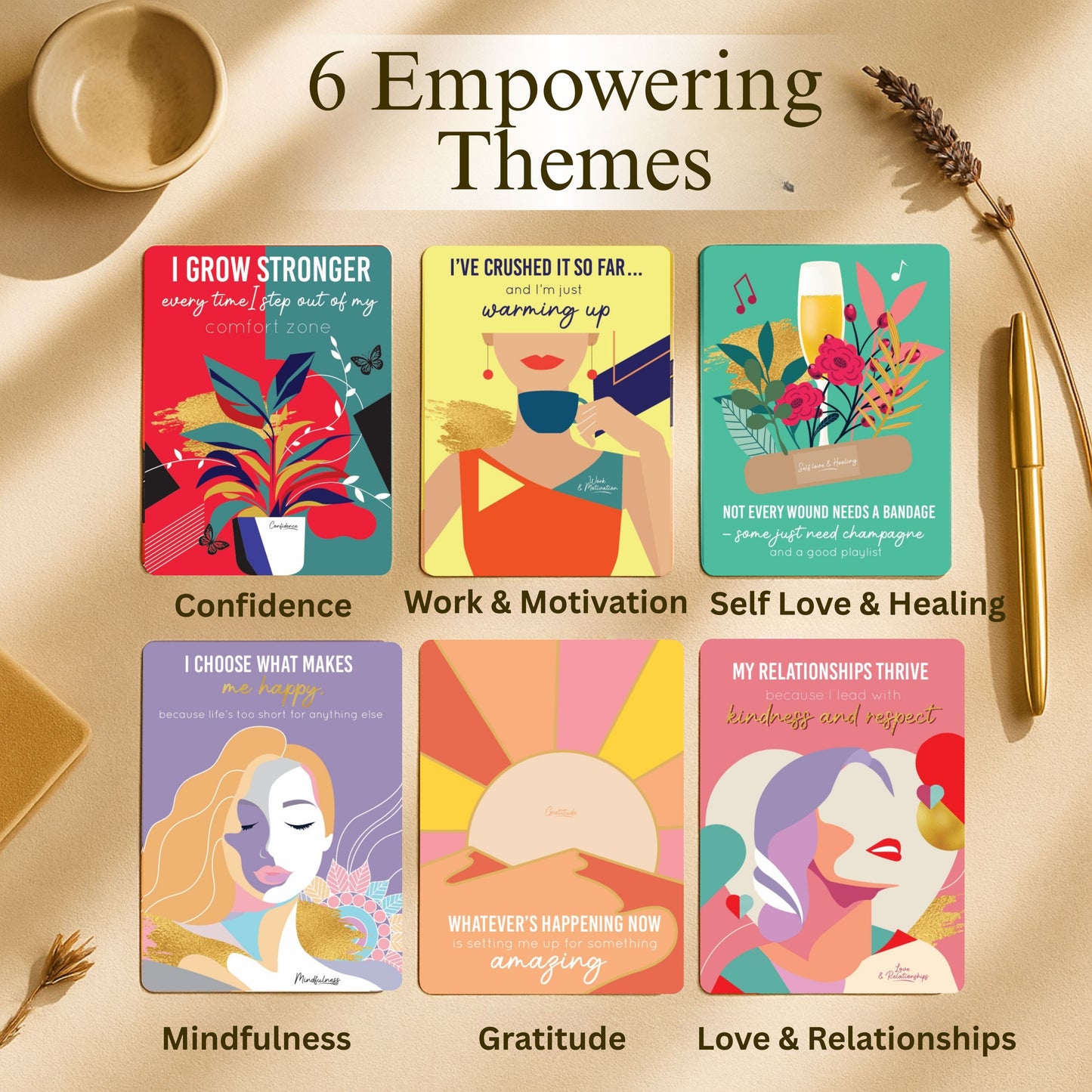 Affirmation Cards for Women – Bold & Beautiful Gift Set with 44 Daily Empowering Quotes + Wooden Stand