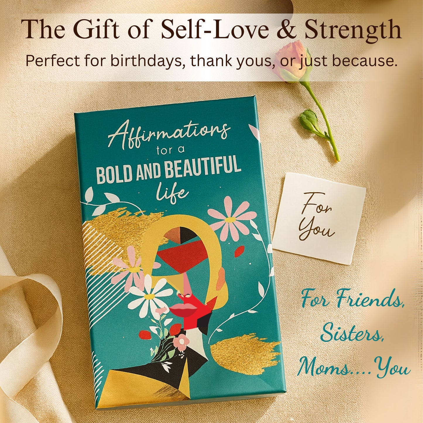 Affirmation Cards for Women – Bold & Beautiful Gift Set with 44 Daily Empowering Quotes + Wooden Stand