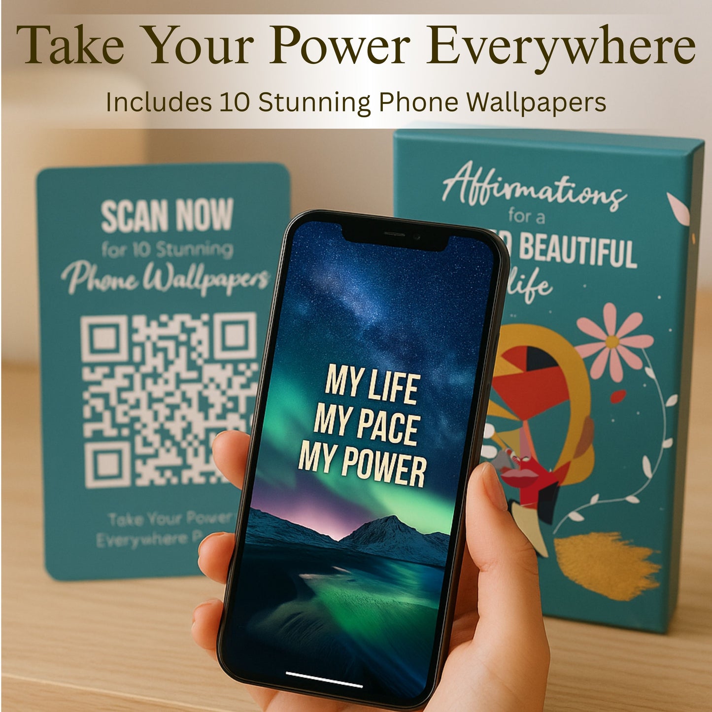 Affirmation Cards for Women – Bold & Beautiful Gift Set with 44 Daily Empowering Quotes + Wooden Stand