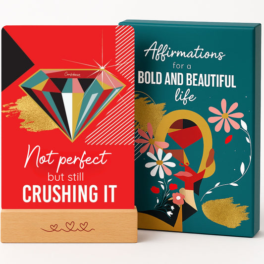 Affirmation Cards for Women – Bold & Beautiful Gift Set with 44 Daily Empowering Quotes + Wooden Stand