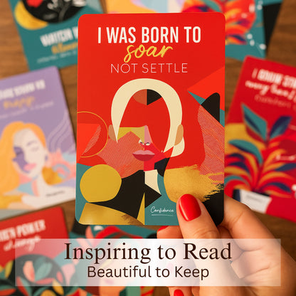 Affirmation Cards for Women – Bold & Beautiful Gift Set with 44 Daily Empowering Quotes + Wooden Stand